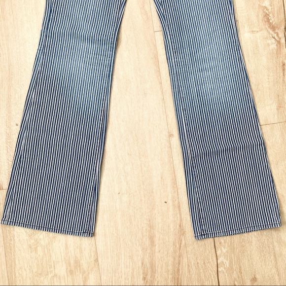 7 For All Mankind Blue Striped Vintage Railroad Bootcut Jeans - Picture 4 of 9